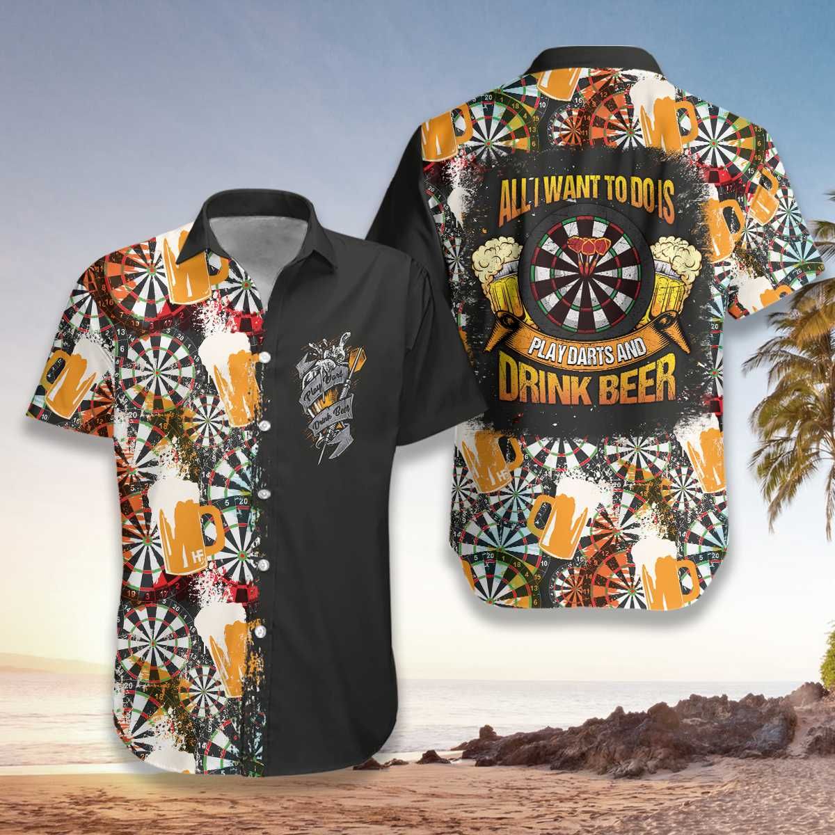 Felacia [Hawaii Shirt] All I Want To Do Is Darts and Beer Hawaiian Aloha Shirts-ZX3079